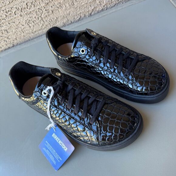 NEW Birkenstock Bend Low Croc Embossed Sneakers Womens 39EU or 8US Black Shiny - Picture 11 of 13